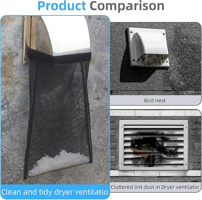 Dryer Lint Catcher 3-Pack: Reusable Outdoor Lint Trap for Dryer Ventilation with Sticky Strips - Lint Collector for Dryer to Enhance Efficiency