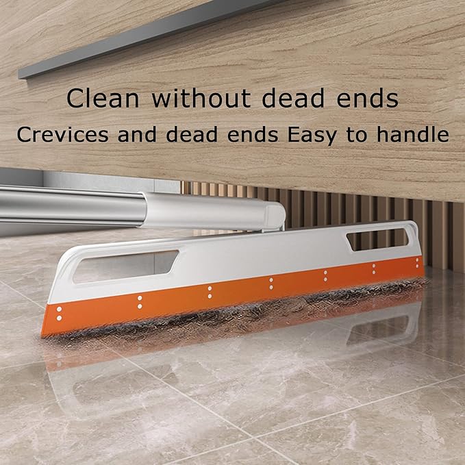 Multifunction Rubber Air Broom, Silicone Floor Squeegee, Air Broom, Rubber Squeegee with 56" Long Handle, Floor Scraping Sweeper Wiper for Bathroom Shower Kitchen Pet Hair Fur Marble Tile (Orange)