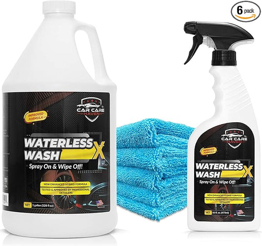 Waterless Wash X Car Detailing Without Water (Gallon + 16oz+ 5 Microfiber Towels) Quick Detailer for Any Vehicle-Wash in Your Garage, at Work, or Anywhere-Spray On & Wipe Off