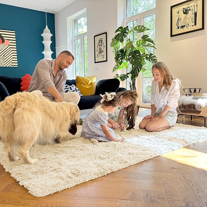 OLANLY 9x12 Machine Washable Large Area Rugs for Living Room, Bedroom, Soft Fluffy Shaggy Bedside Rug, Indoor Floor Carpet for Kids Girls and Boys, Dorms, Nursery, Home Decor Aesthetic, Cream