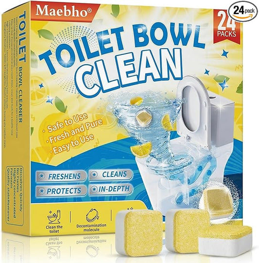 Toilet Bowl Cleaner Tablets – Deodorizer & Septic Safe, Odor Eliminator, Stain Remover for Long-Lasting Freshness – Fresh Lemon Scent 24 Pack