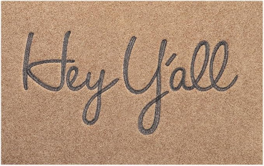 Welcome Mats for Front Door Outdoor Brown Heavy Duty Backing Doormat Hey Y'all Mat with Non Slip Rubber Doormats for Home Decor Farmhouse Balcony 36" x 24"