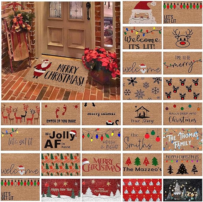 Balls Deep Into Christmas Door Mat, Xmas Rug Christmas Decorations, Non-Slip Welcome Doormat for Front Door, Indoor Outdoor Holiday Rug for Home Kitchen Floor Christmas Decor 16 X 24 Inch