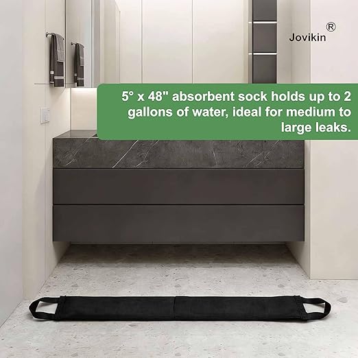 Super Absorbent Sock - 5" x 48" Water Absorbing Snake | 2 Gallon Capacity | Leak & Spill Control for Home, Basement & Industrial Spaces (Pack of 5)