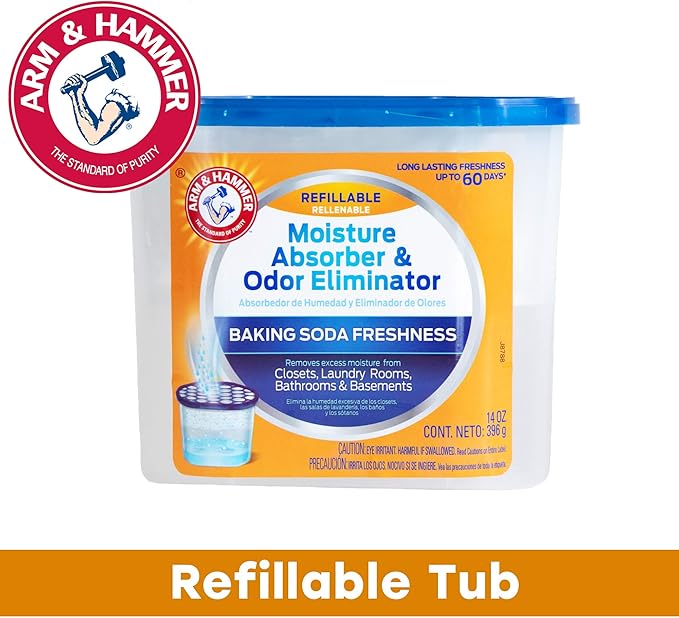 Arm & Hammer Fragrance Free Refillable Moisture Absorber and Odor Eliminator 14 oz. Tub (Pack of 2)