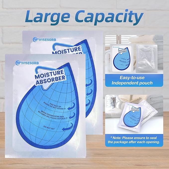 Wisesorb 100 Gram 30 Packs Moisture Absorbers, Dehumidifier Bags for Bathrooms, Basements, Rvs, Humidity Packets for Closet