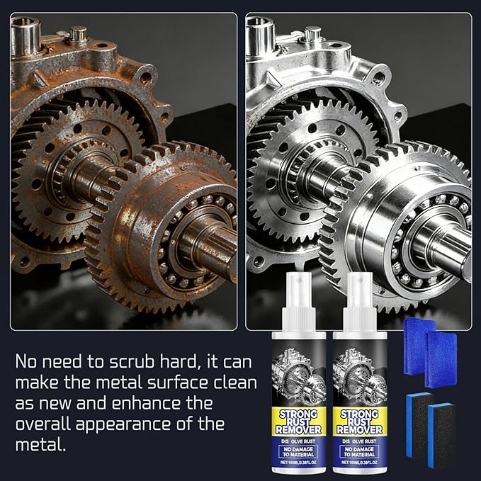 2PCS Rust Remover Spray for Metal, Multipurpose Rust Stain Remover Spray, Heavy Duty Metal Cleaner for Vehicles, Tools, Chains, and Iron Out Rust Stain Remover