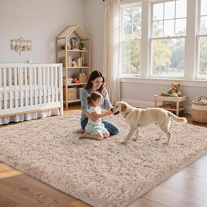 8x10 Area Rug for Living Room:Ultra Soft Fluffy Shag Beige Rugs,Large Fuzzy Plush Indoor Non Slip Carpet Washable Rug for Bedroom Kids Nursery Office Dorm Modern Decor(Beige 8'x10')