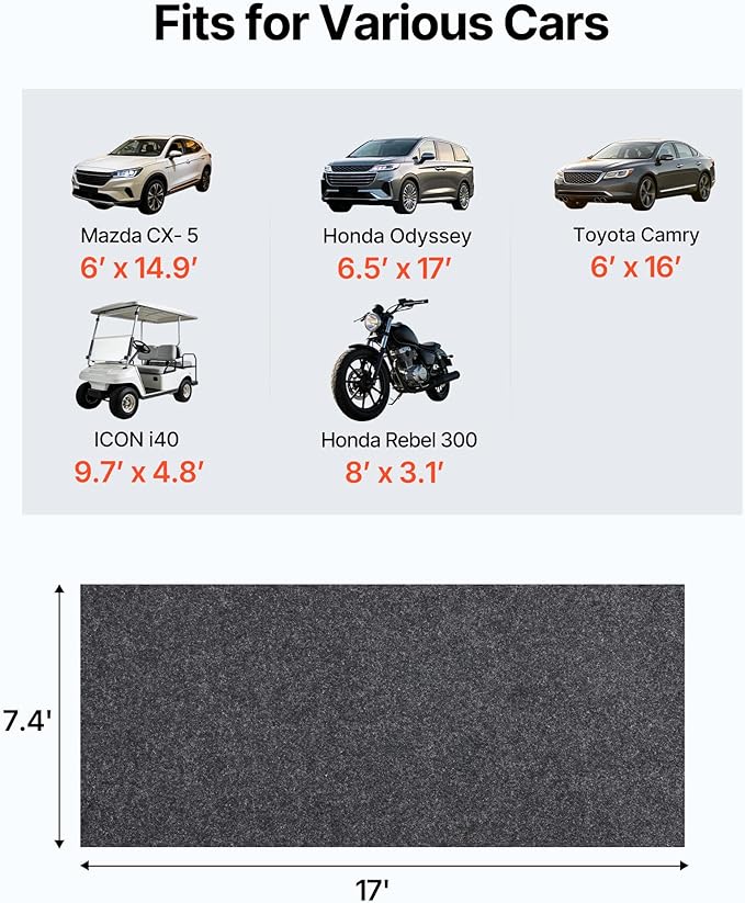 VEVOR Car Garage Mat, 7.4'x17', Shields Against Water, Snow, Rain, Mud, Oil, Durable Slip-Resistant Floor Cover with TPE Leak-Proof Backing, Simple to Maintain & Customizable Size