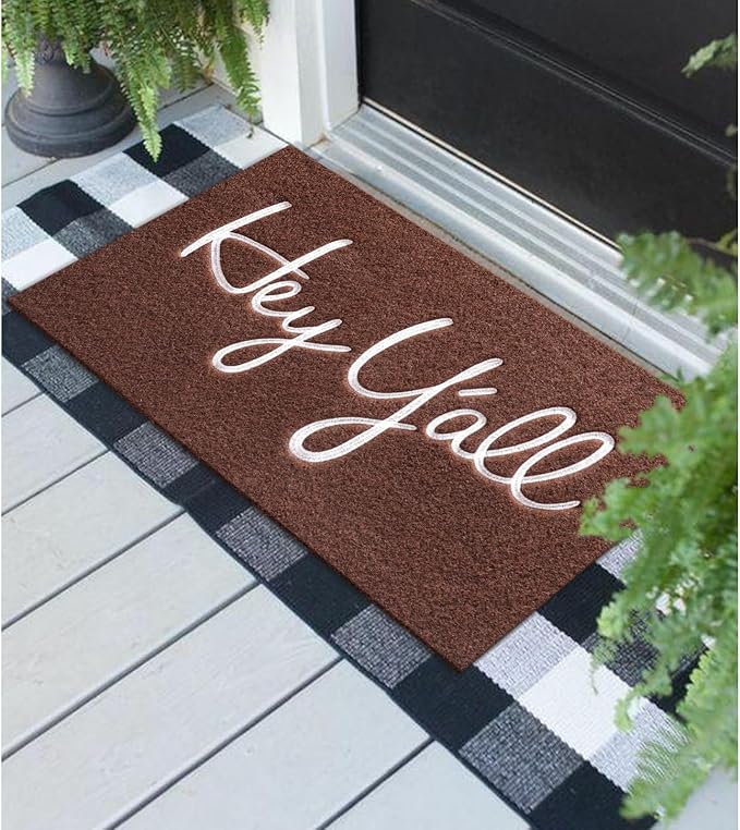 Front Door Welcome Mats for Outdoor Entry Hey Y'all Doormat Non Slip Rubber Mat for Home Decor Indoor Farmhouse Funny Kitchen Heavy Duty Backing Mats Patio Coffee 36" x 24"