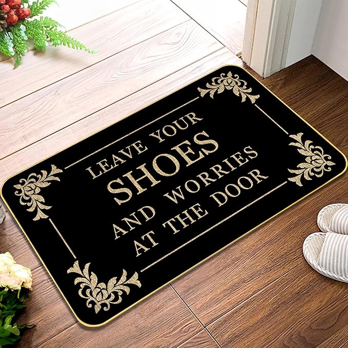 Funny Welcome Doormat for Entryway Leave Your Shoes and Worries at The Door Mats for Front Door with Rubber Backing Doormat Entrance Indoor and Outdoor Personalized Mats Anti-Slip Gift Mat 29 x 17 in