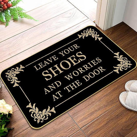 Funny Welcome Doormat for Entryway Leave Your Shoes and Worries at The Door Mats for Front Door with Rubber Backing Doormat Entrance Indoor and Outdoor Personalized Mats Anti-Slip Gift Mat 29 x 17 in
