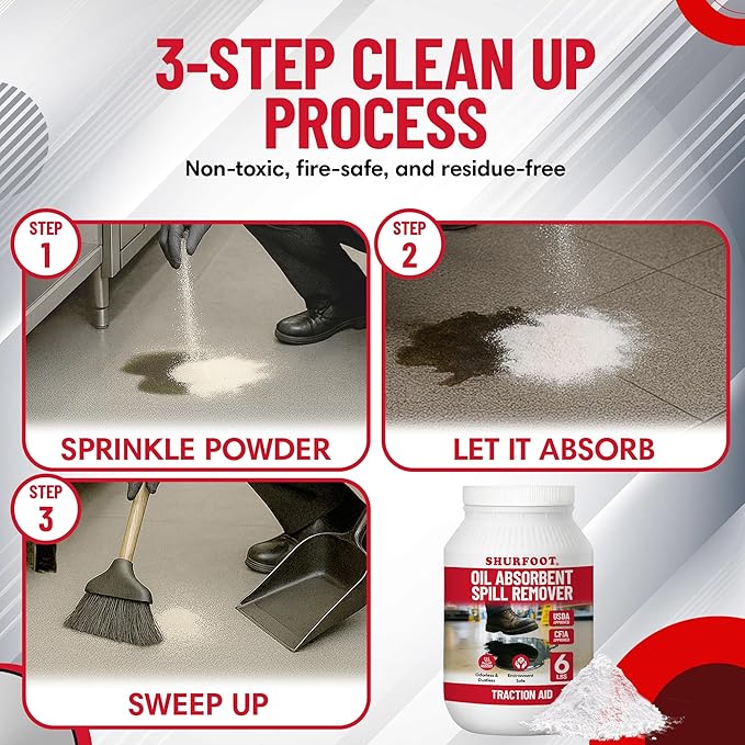 SHURFOOT 6lb Non-Slip Oil Absorbent - Provides Ice Traction & Vapor Suppression - Spill Control for Blood, Water & Oils - USDA Approved - Floor Dry Absorbent Odorless - Fire-Safe & Dustless