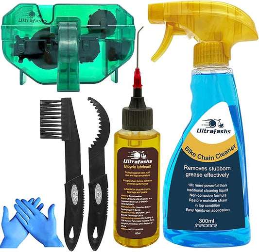 Bike Cleaning Kit - Complete Bicycle Maintenance Set with Degreaser, Lubricant, Chain Scrubber & Brushes for Mountain, Road, MTB, E-bikes
