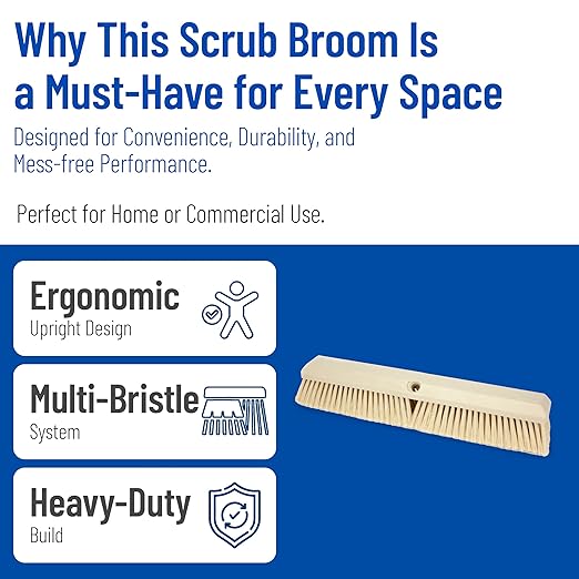 SPARTA Omni Sweep Plastic Push Broom Head, Heavy Duty, Industrial Broom With Color Code System For Outdoor, Indoor, Garage, Concrete, Patio, Kitchen, Bathroom, 18 Inches, Tan