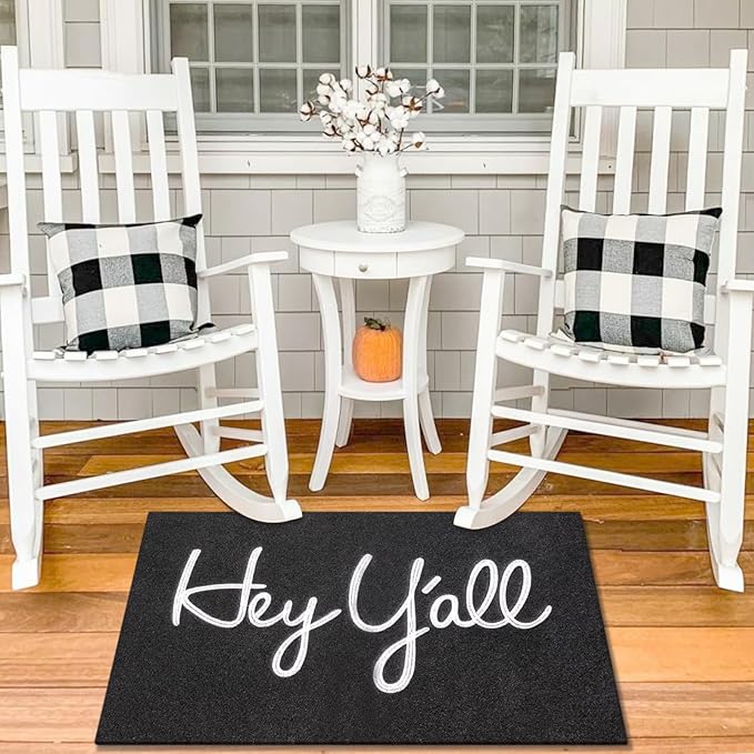 Front Door Welcome Outdoor Mats, Hey Y'all Doormat Rubber Heavy Duty Backing Mats for Home Decor Indoor Farmhouse Funny Kitchen Mats Patio Black 36" x 24"