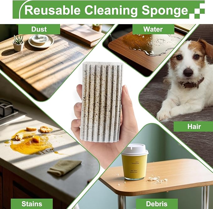 Jeymei 4-Pack Damp Clean Duster Sponge,Gray Damp Dusting Sponge,Duster Baseboard Cleaner Sponge with Ridges,Reusable Wet Duster Sponge,Household Cleaning Sponges for Blinds,Window Track Grooves