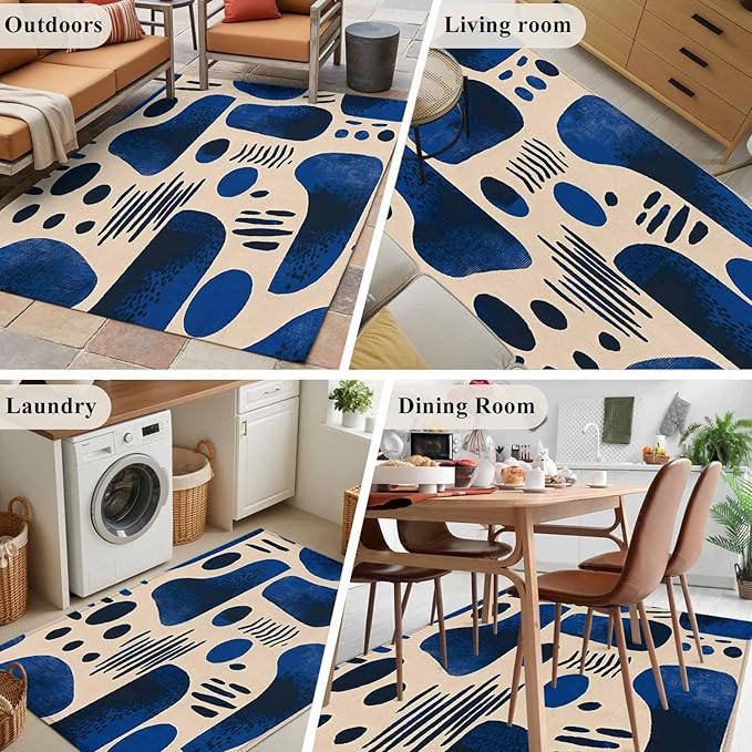 Modernism Area Rugs 2.7'x5', Blue Black Geometric Abstract Style Washable Area Rugs Non-Slip Indoor Floor Mats Carpet for Living Room Bedroom Dining Room