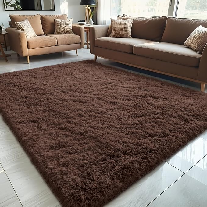 OLANLY 5x8 Machine Washable Large Area Rugs for Living Room, Bedroom, Soft Fluffy Shaggy Bedside Rug, Indoor Floor Carpet for Kids Girls and Boys, Dorms, Nursery, Home Decor Aesthetic, Coffee