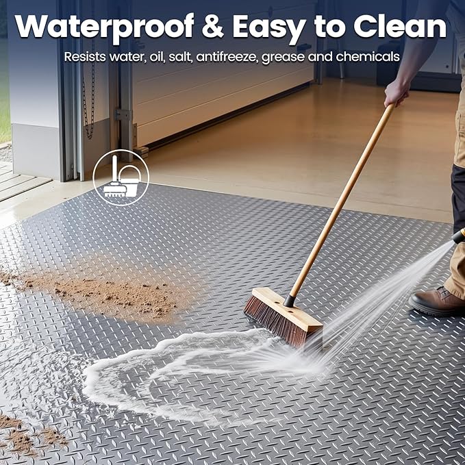 KRAOK Containment Mat, Garage Floor Mat 7.5x20ft, Stops Winter Salt Damage & Mess, 2mm Thickest PVC, Heavy Duty Waterproof Shield for Concrete, Easy Clean Cover for Trucks, and Multi-Car Use - Gray