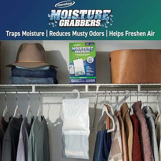 Concrobium Moisture Grabbers, 3-Pack 17.5 oz Bags (Spring Breeze) — Powerful Moisture Absorber with Anti-Leak Gel, Covers Up to 350 cu ft, Eliminates Musty Odors & Adds a Light Fresh Scent