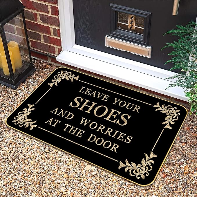 Funny Welcome Doormat for Entryway Leave Your Shoes and Worries at The Door Mats for Front Door with Rubber Backing Doormat Entrance Indoor and Outdoor Personalized Mats Anti-Slip Gift Mat 29 x 17 in