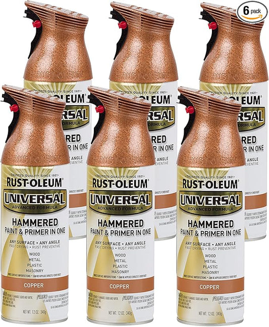 Rust-Oleum 247567-6PK Universal All Surface Hammered Spray Paint, 12 oz, Copper, 6 Pack