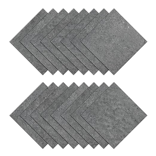 Wallercity Stone Gray Peel and Stick Floor Tiles 12''x12'' Marble Grey Vinyl Flooring Tiles for Bathroom Kitchen Decor Non-Slip Self Adhesive Waterproof Flooing Sheets for Living Room Balcony 16PCS