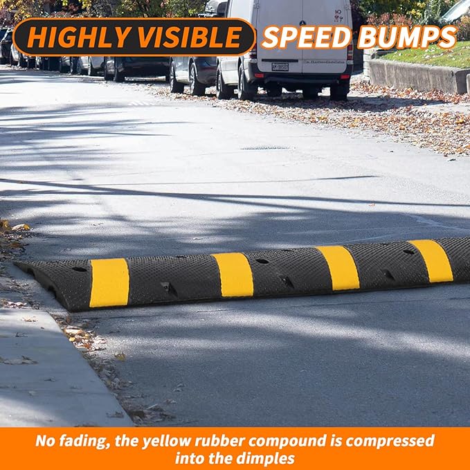 GarveeTech Heavy Duty Speed Bumps for Driveway, 84 in Rubber Speed Bumps, 2 Channel Modular Traffic Speed Bump Hump Cable Protector Ramps for Asphalt Concrete Gravel Driveway Road with 2 End Caps