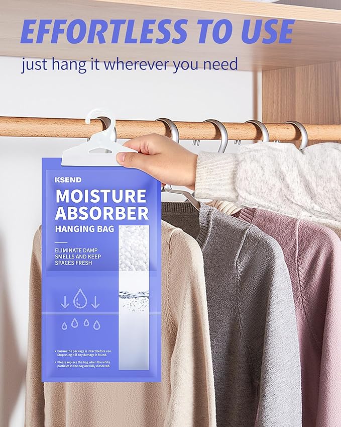 Ksend Moisture Absorbers 10 Pack, 9.8 Oz Compact Dehumidifier Bags & Packs, Moisture Hanging Bag, Humidity Absorbers, Closet Deodorizer Against Musty Odors, 11.8'' x 6.3''