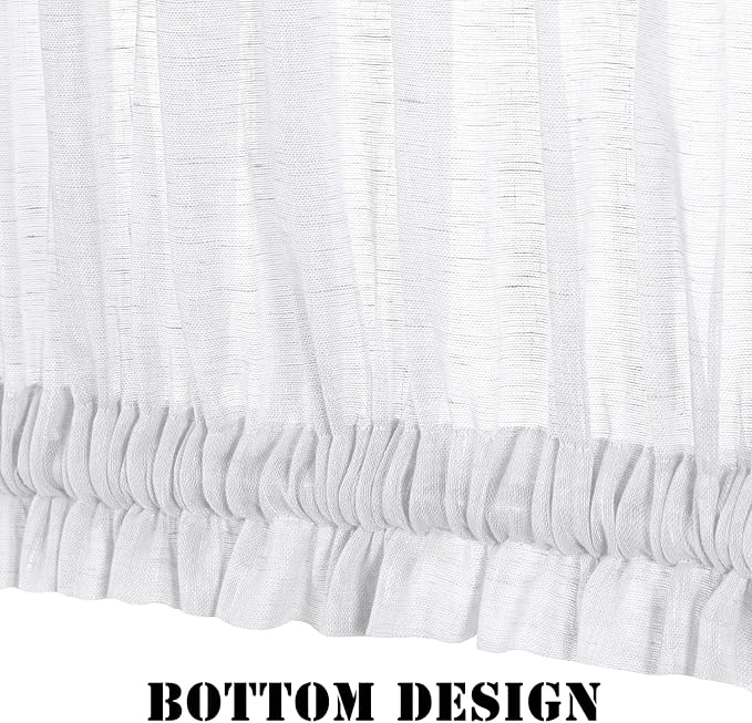 H.VERSAILTEX Small Sheer Door Curtain Closet Linen Textured Curtain Sheers Doorway Light Filtering Voile French Door Rod Pocket Curtains Patio Glass Doors, 25 x 40 inches Long, Pure White, 1 Panel
