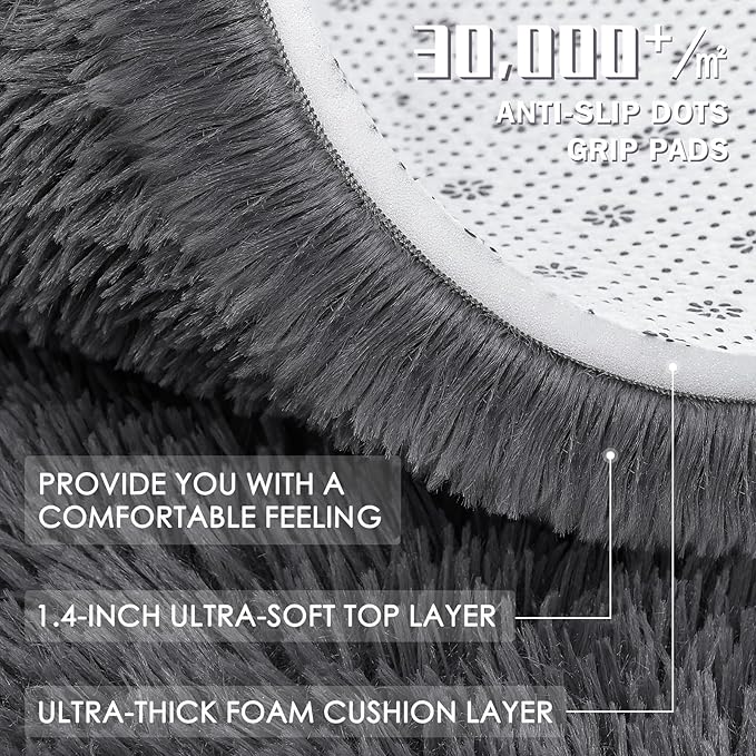 OLANLY 4x12 Area Rugs for Living Room Bedroom, Machine Washable Soft Fluffy Shaggy Bedside Rug, Indoor Floor Carpet for Kids Girls and Boys, Dorms, Nursery Rooms, Home Decor Aesthetic, Grey