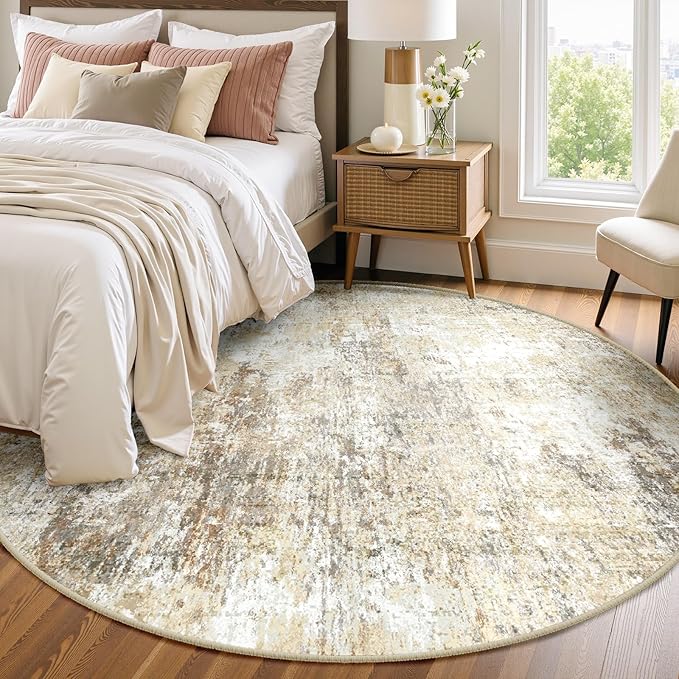 RELEANY Washable Area Rugs 8ft Non-Slip Modern Abstract Soft for Living Room Entryway Bedroom Nursery, Print Pattern, Neutral Brown Gray