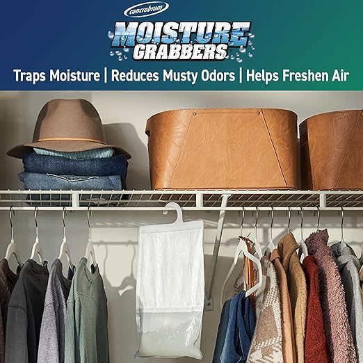 Concrobium Moisture Grabbers, 3-Pack 17.5 oz Bags (Spring Breeze) — Powerful Moisture Absorber with Anti-Leak Gel, Covers Up to 350 cu ft, Eliminates Musty Odors & Adds a Light Fresh Scent