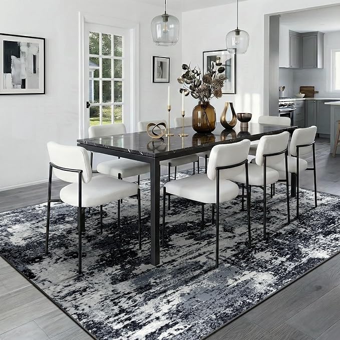 RELEANY Washable Area Rugs 8'x10' Non-Slip Modern Abstract Soft for Living Room Entryway Bedroom Nursery, Print Pattern, Black Navy Blue Gray