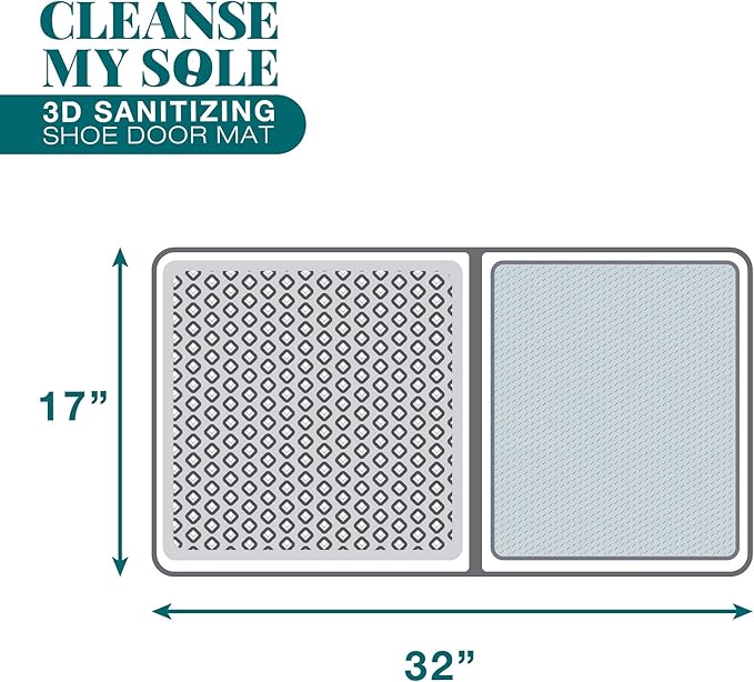 Sanitizing Shoe Door Mat - Disinfecting - Quick 2 Step Cleaning - Durable - Ultra Absorbent - Anti Slip Bottom - Automatic Shoe Sole Cleaner - 17” x 13”