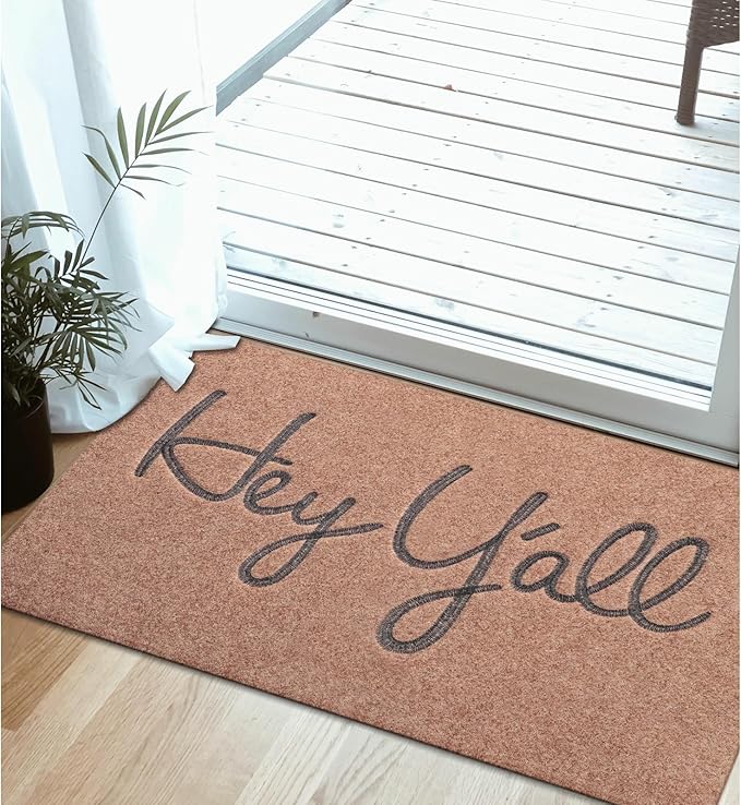Welcome Mats for Front Door Outdoor Brown Heavy Duty Backing Doormat Hey Y'all Mat with Non Slip Rubber Doormats for Home Decor Farmhouse Balcony 36" x 24"