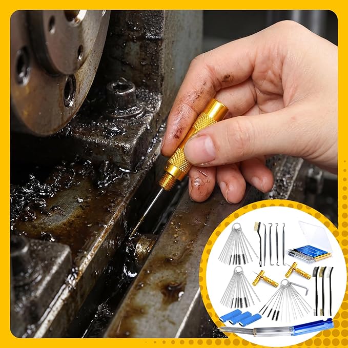Carburetor Cleaner Kit Torch Tip Cleaner Set, Includes Brush Needles Nylon Brushes Hexagonal Wrench Scraper and Cleaning Hooks Aluminum Case for Motorcycle ATV (17,Storage Box)