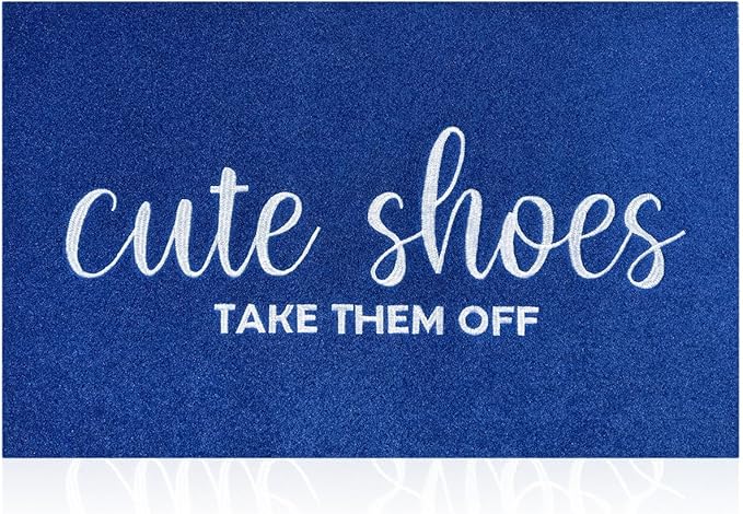 Outdoor Welcome Mat for Funny Outside Home Entry Mats Cute Shoes Take Them Off Entryway for Bedroom Shoe Scraper Non Slip Mats for Front Home Door Outside Blue