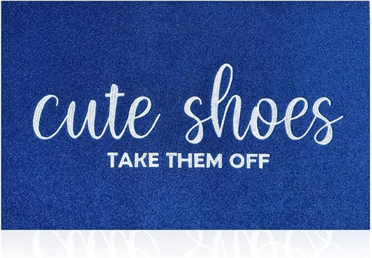 Outdoor Welcome Mat for Funny Outside Home Entry Mats Cute Shoes Take Them Off Entryway for Bedroom Shoe Scraper Non Slip Mats for Front Home Door Outside Blue