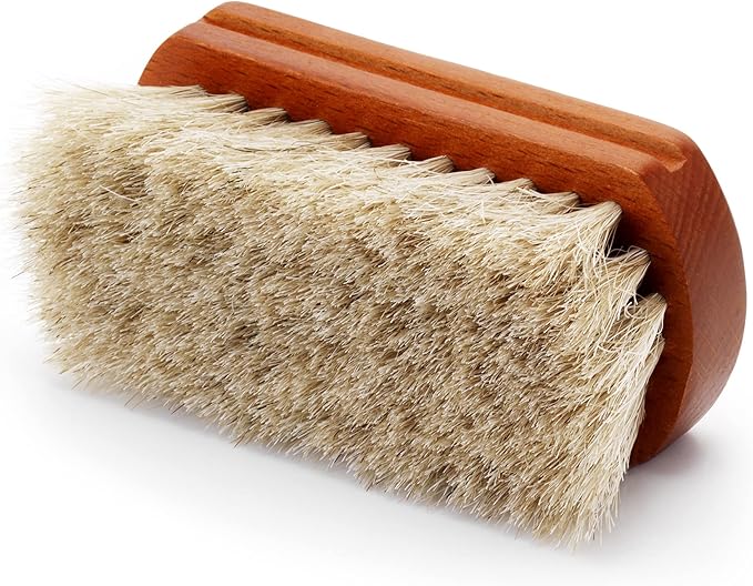 Mini 4" Shoe Brush - Portable Horse Hair Boot Brush w/Natural Wood Handle - Soft Bristle Shoe Shine Brush for Cleaning, Buffing & Polishing Leather Shoes - Travel-Friendly Size