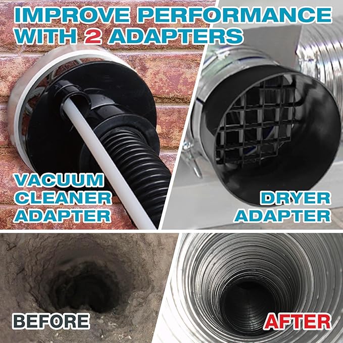 Sealegend 50-Pieces 35-Feet Dryer Vent Cleaner Kit, Dryer Cleaning Tools, Include Omnidirectional Blue Dryer Lint Vacuum Attachment, Dryer Vent Brush, Universal Vacuum & Dryer Adapters