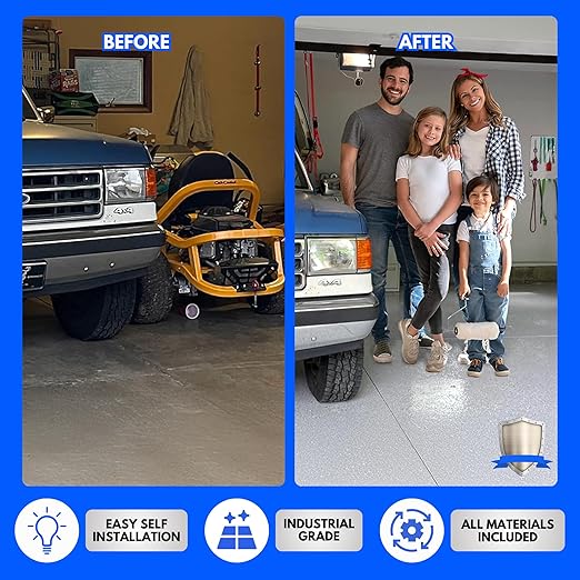 ArmorPoxy Garage Epoxy Floor Kit – 100% Solids - 2 Part Industrial-Grade Coating w/UltraGlaze Topcoat | DIY Slip & Hot Tire Resistant | 300 Sq Ft - Racing Blue - 17 pc kit