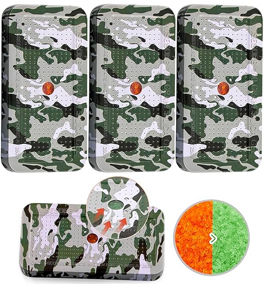 Wisesorb 100 Gram Camouflage Gun Safe Dehumidifier Silica Gel Canister Rechargeable Dehumidifier Desiccant Reusable Indicating Desiccant Moisture Absorber with Visible Window [3PACK]