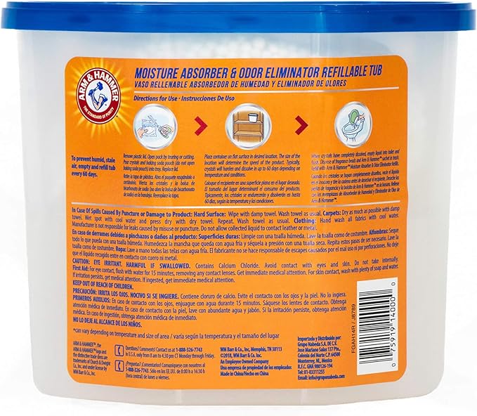 Arm & Hammer Fragrance Free Refillable Moisture Absorber and Odor Eliminator 14 oz. Tub (Pack of 2)