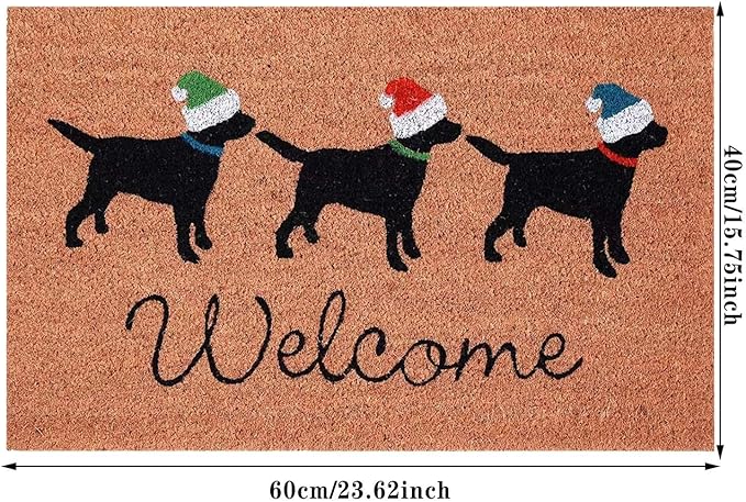 Welcome Dogs Christmas Door Mat, Xmas Rug Christmas Decorations, Non-Slip Dogs Welcome Doormat for Front Door, Indoor Outdoor Holiday Rug for Home Kitchen Floor Christmas Decor 16 X 24 Inch