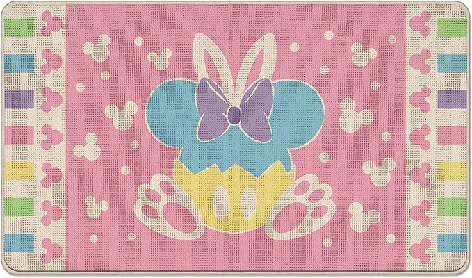 Easter Bunny Pastel Decorative Front Door Mat Pink Rabbit Doormat Indoor Outdoor Non Slip Floor Entryway Rug Spring Polka Dots Home Kitchen Decoration 18x30 inch