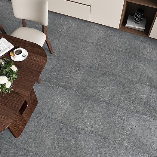 Wallercity Matte Cement Gray Marble Peel and Stick Floor Tile Modern Grey Vinyl Flooring Stickers for Bathroom Kitchen 5PCS Waterproof Self Adhesive Flooring Tiles for Balcony Living Room 12x12 in