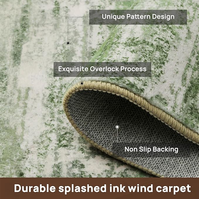 Abstract 8x10 Area Rug for Living Room Dining Room Home Office Bedroom Sage Green