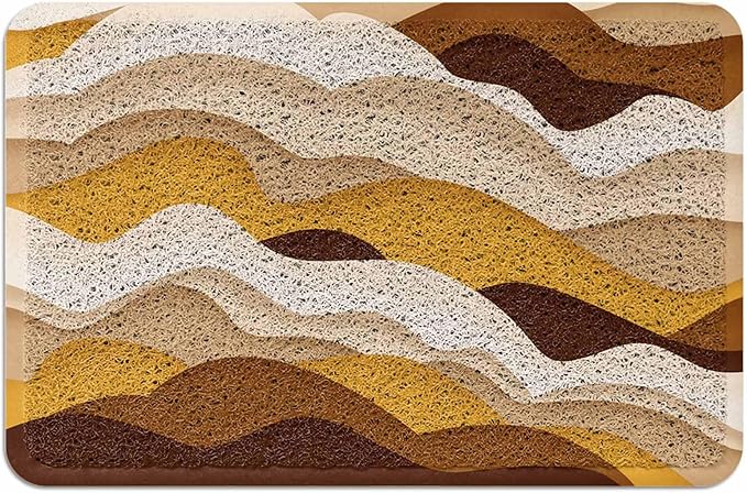 Welcome Door Mat Brown Orange Gradient Waves,Non-Slip Floor Doormat Outdoor Indoor Patio Rug Pad Ocean Spray,Heavy Duty Duraloop Mesh Dirt Mud Trapper for Entryway Kitchen